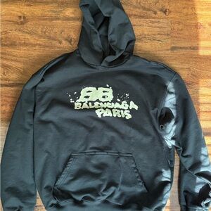 Balenciaga Paris BB Handwritten Logo Hoodie Black L
